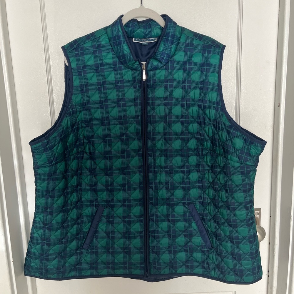 CLOSING SALE 
Karen Scott Sport Vest Plus Size 3X Quilted Vest Plaid Green/Navy